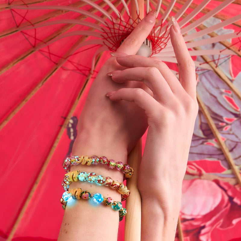 Goldene Schlange | Feuerwerk Glas Rose Armband