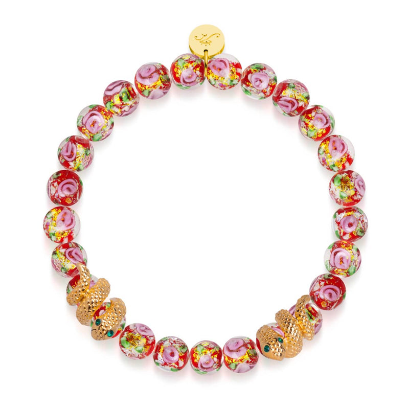 Goldene Schlange | Feuerwerk Glas Rose Armband