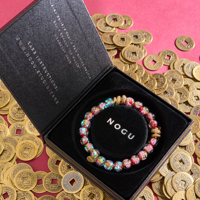 Goldene Schlange | Feuerwerk Glas Rose Armband