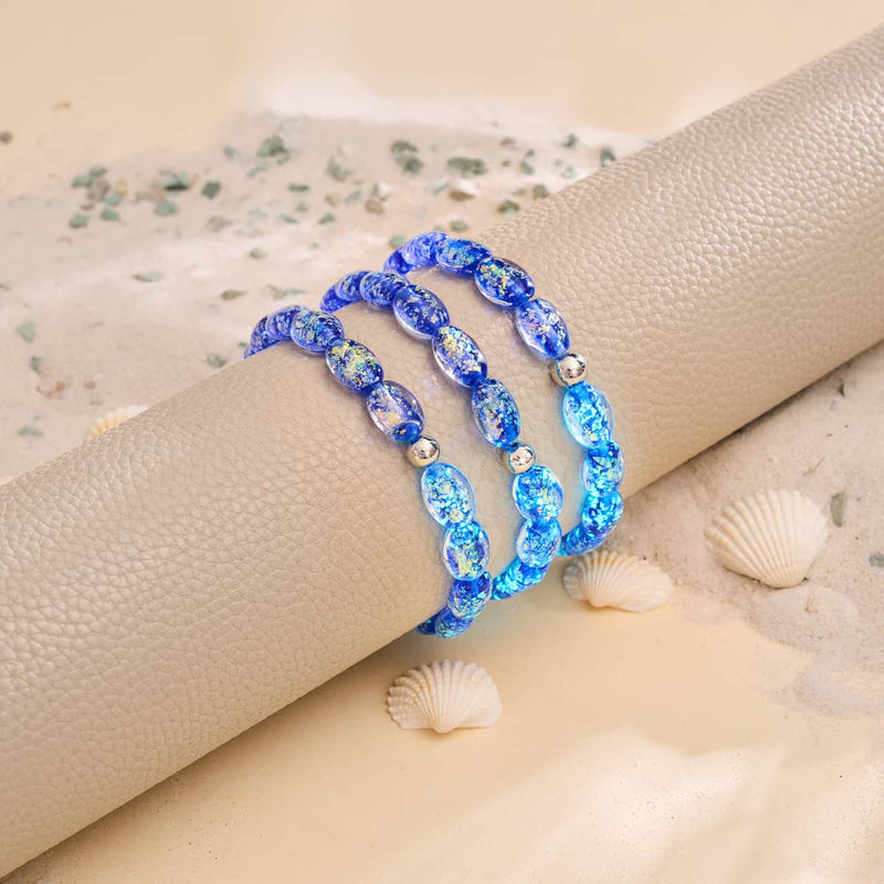 Sapphire Blaze | .925 Sterling Silver | Firework Glass Pebble Bracelet