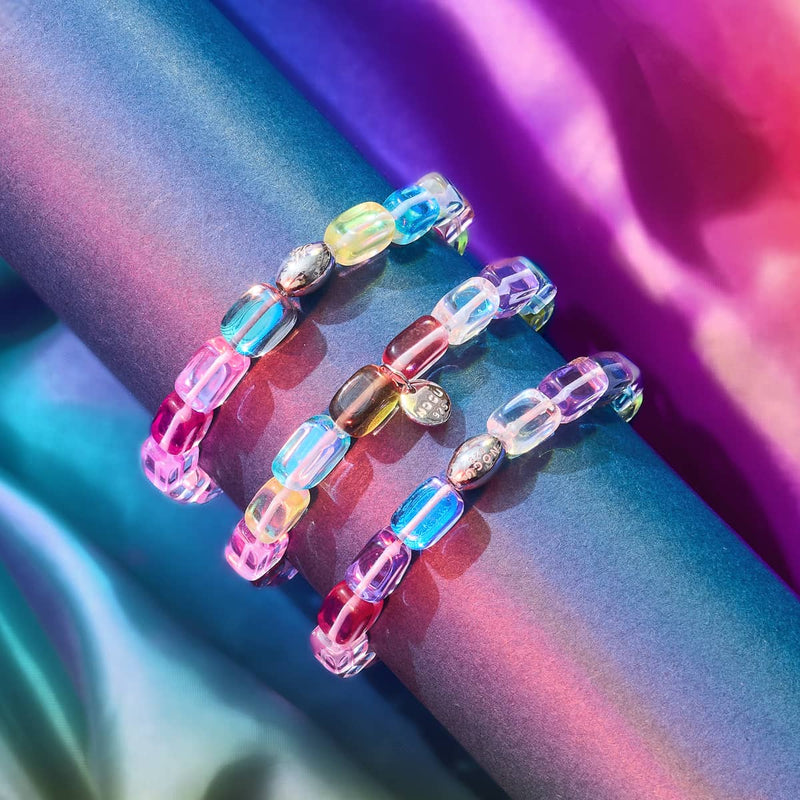 Kosmische Kaskade | 925 Sterling Silber | Galaxie Glaskiesel Armband