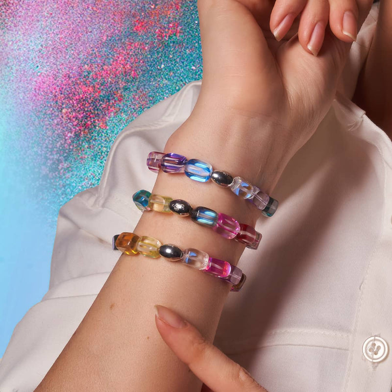 Kosmische Kaskade | 925 Sterling Silber | Galaxie Glaskiesel Armband