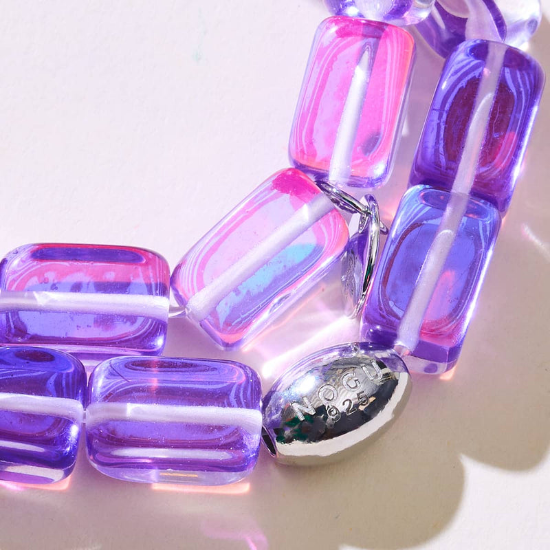 Kosmisches Lila | 925 Sterling Silber | Galaxie Glaskiesel Armband