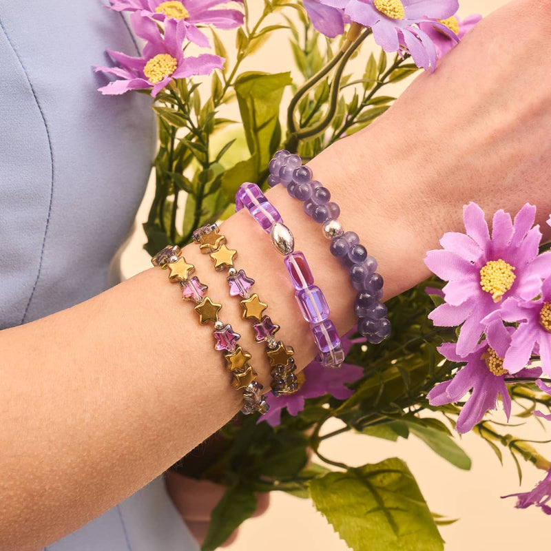 Kosmisches Lila | 925 Sterling Silber | Galaxie Glaskiesel Armband