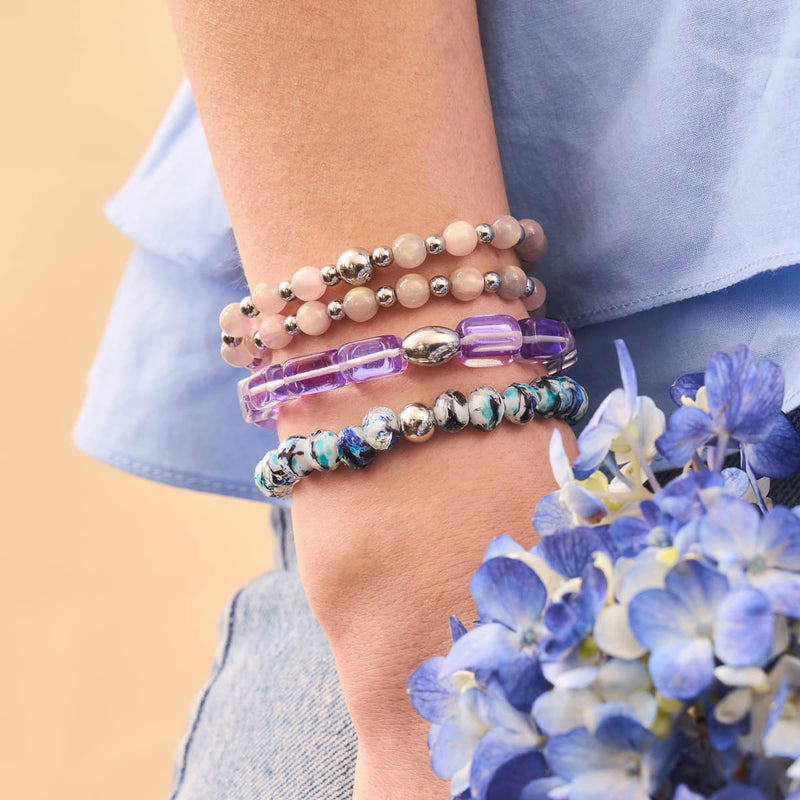 Kosmisches Lila | 925 Sterling Silber | Galaxie Glaskiesel Armband