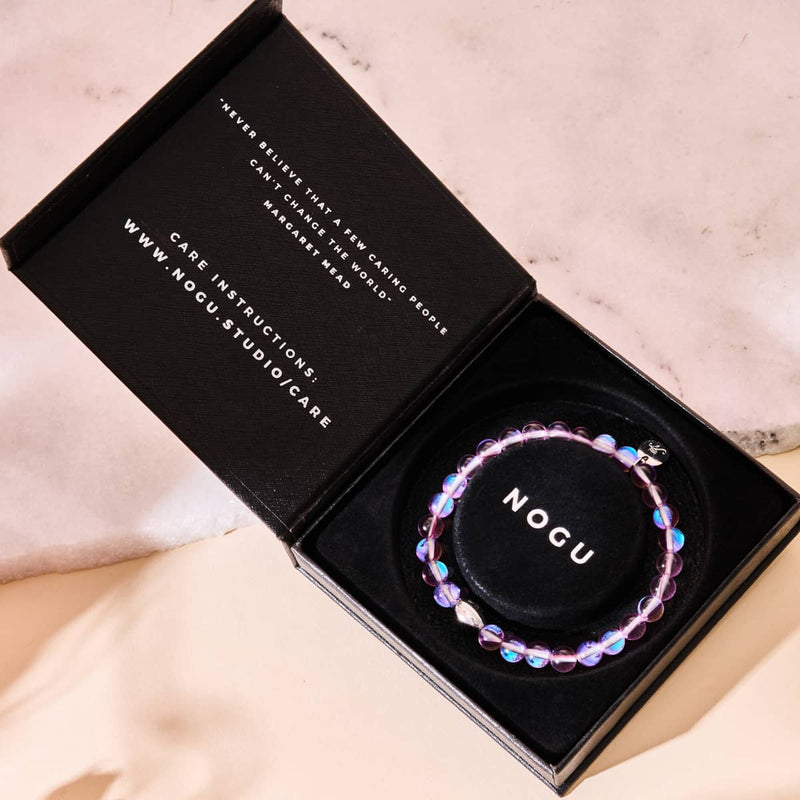 Kosmischer Lila Kristall | 925 Sterling Silber | Galaxie Glasperlenarmband