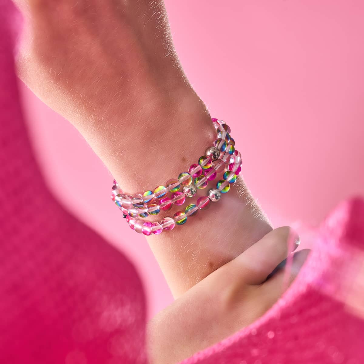 Rosa Kosmos | Silber | Galaxie Glasperlenarmband