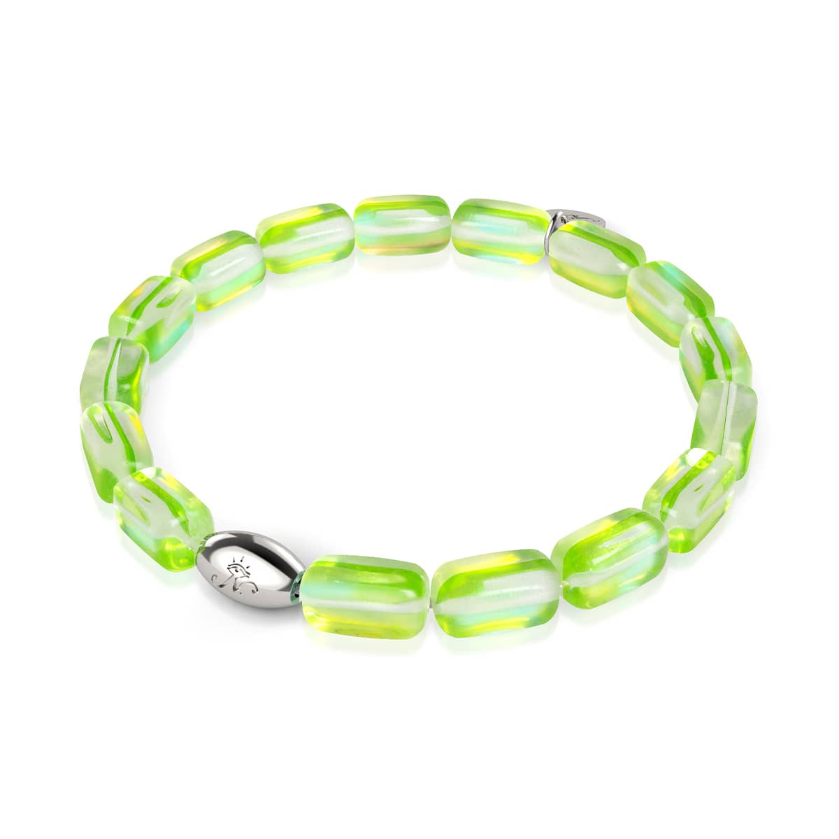 Grüner Mond | 925 Sterling Silber | Galaxie Glaskiesel-Armband