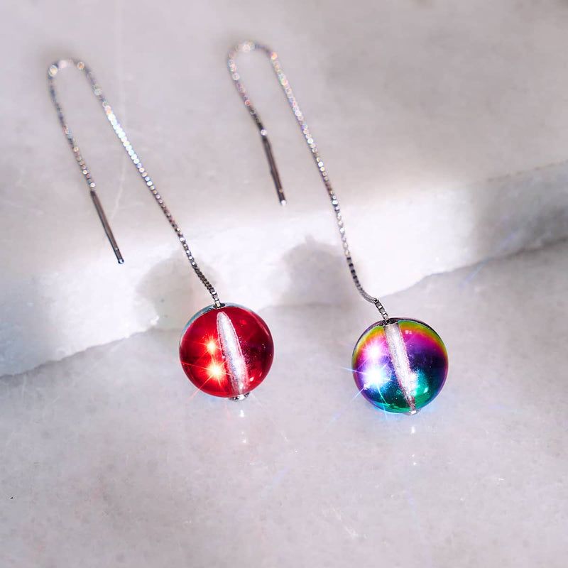 Marsrot | 925er Sterlingsilber | Galaxie-Glasketten-Tropfenfädler-Ohrringe