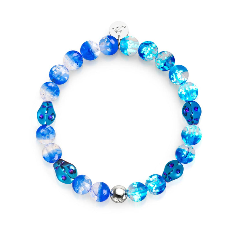 Unheimliche Gezeiten | 925 Sterling Silber | Glühwürmchen-Glas-Totenkopf-Armband