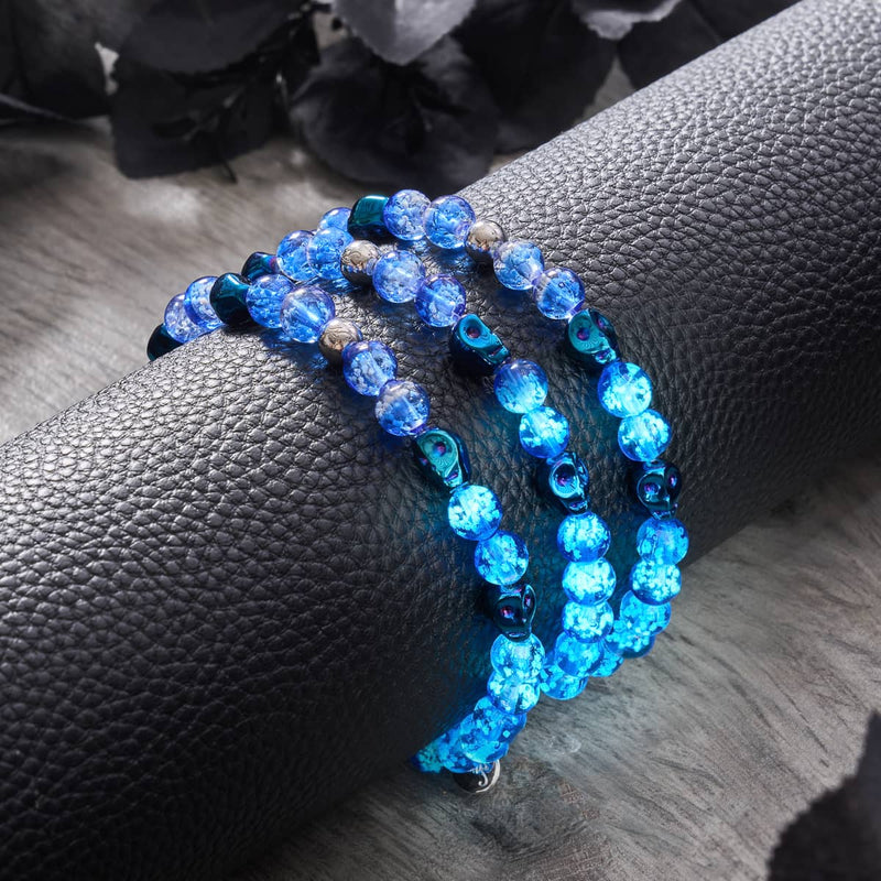 Unheimliche Gezeiten | 925 Sterling Silber | Glühwürmchen-Glas-Totenkopf-Armband