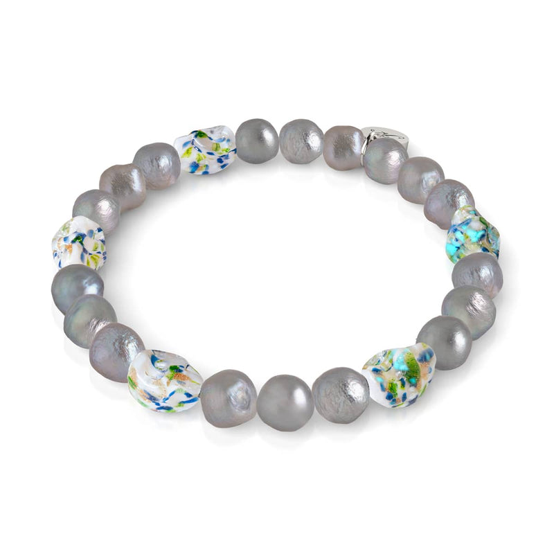 Ätherische Düsternis | 925 Sterling Silber | Opal Silber Süßwasserperle x Glühwürmchen Glas Totenkopf Armband