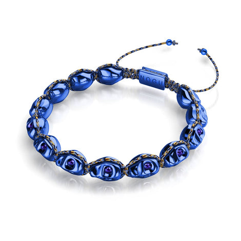 Mitternachts-Fata Morgana | Kobaltblaue Totenköpfe x Blaues GloWeave | Makramee-Armband