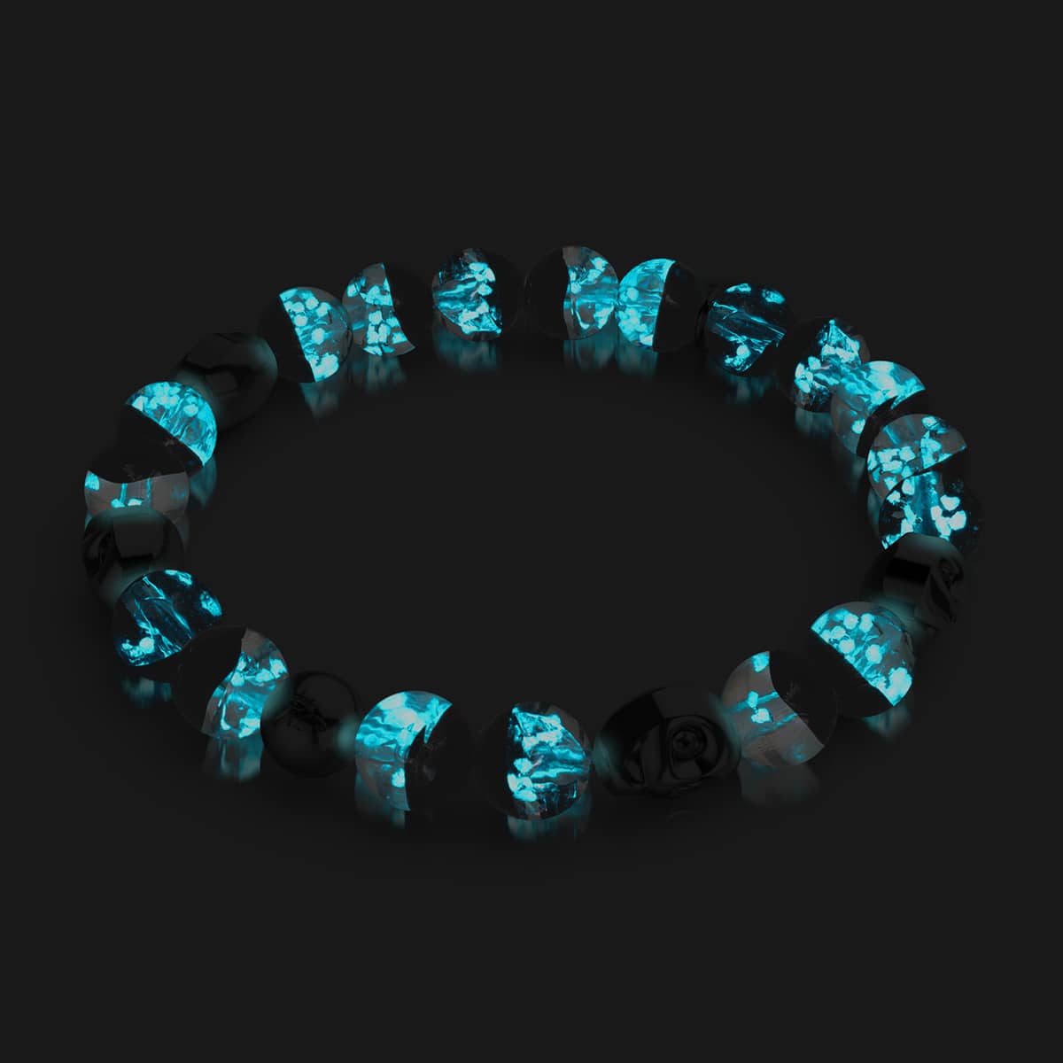 Fluch der Dämmerung | 925er Sterlingsilber | Glühwürmchen-Glas-Totenkopf-Armband