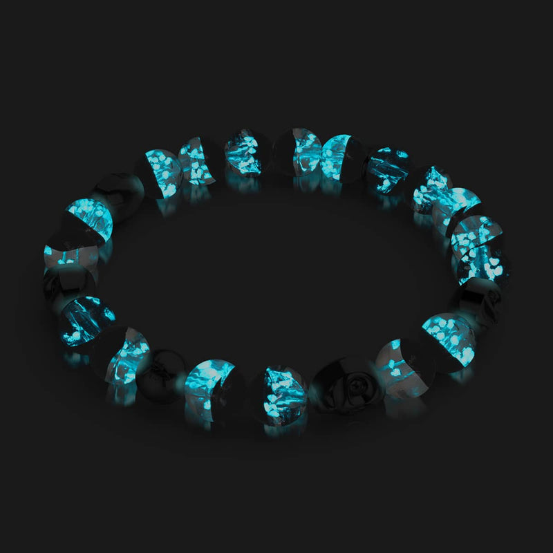 Fluch der Dämmerung | 925er Sterlingsilber | Glühwürmchen-Glas-Totenkopf-Armband