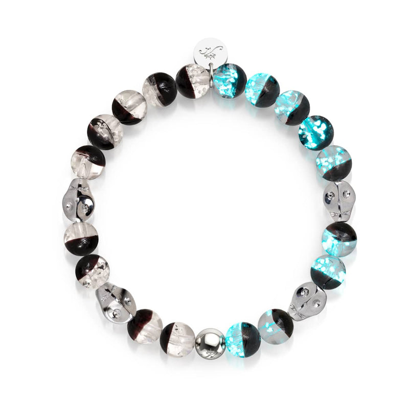 Fluch der Dämmerung | 925er Sterlingsilber | Glühwürmchen-Glas-Totenkopf-Armband