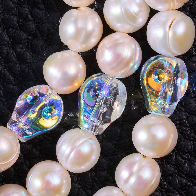 Ozeanphantom | Elfenbeinfarbene Süßwasserperle x Kristallschädel