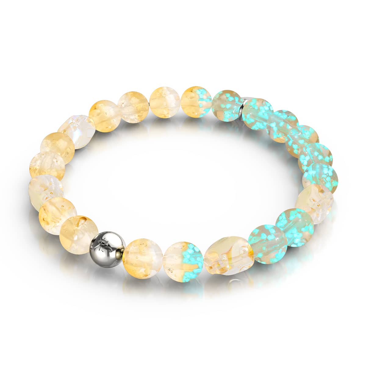 Sonnenuntergangsgespenst | 925er Sterlingsilber | Glühwürmchen-Glas-Totenkopf-Armband