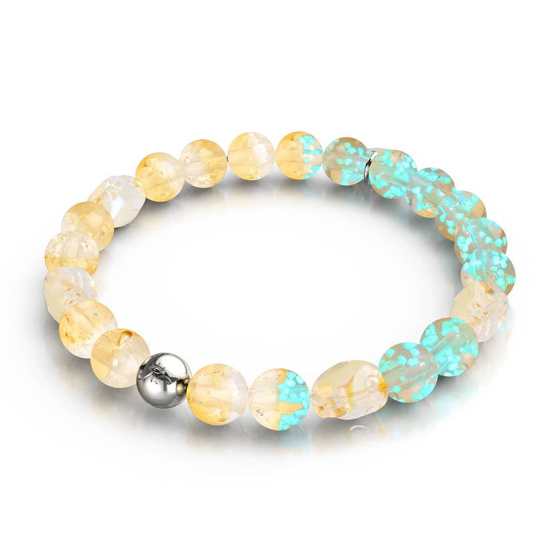 Sonnenuntergangsgespenst | 925er Sterlingsilber | Glühwürmchen-Glas-Totenkopf-Armband