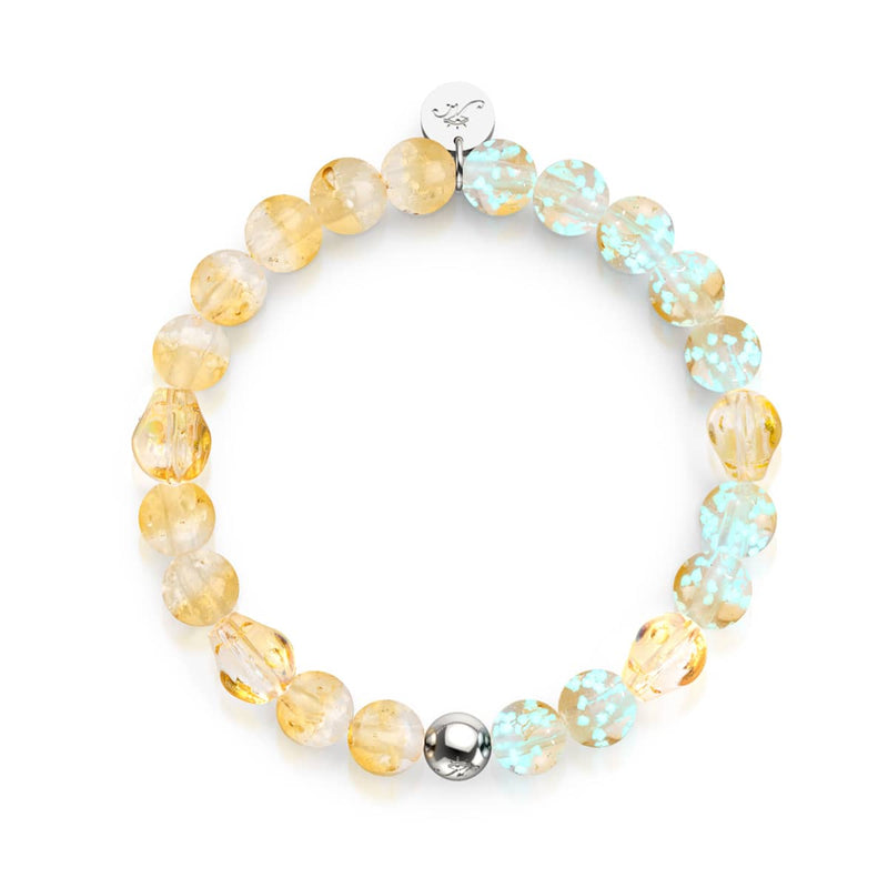 Sonnenuntergangsgespenst | 925er Sterlingsilber | Glühwürmchen-Glas-Totenkopf-Armband