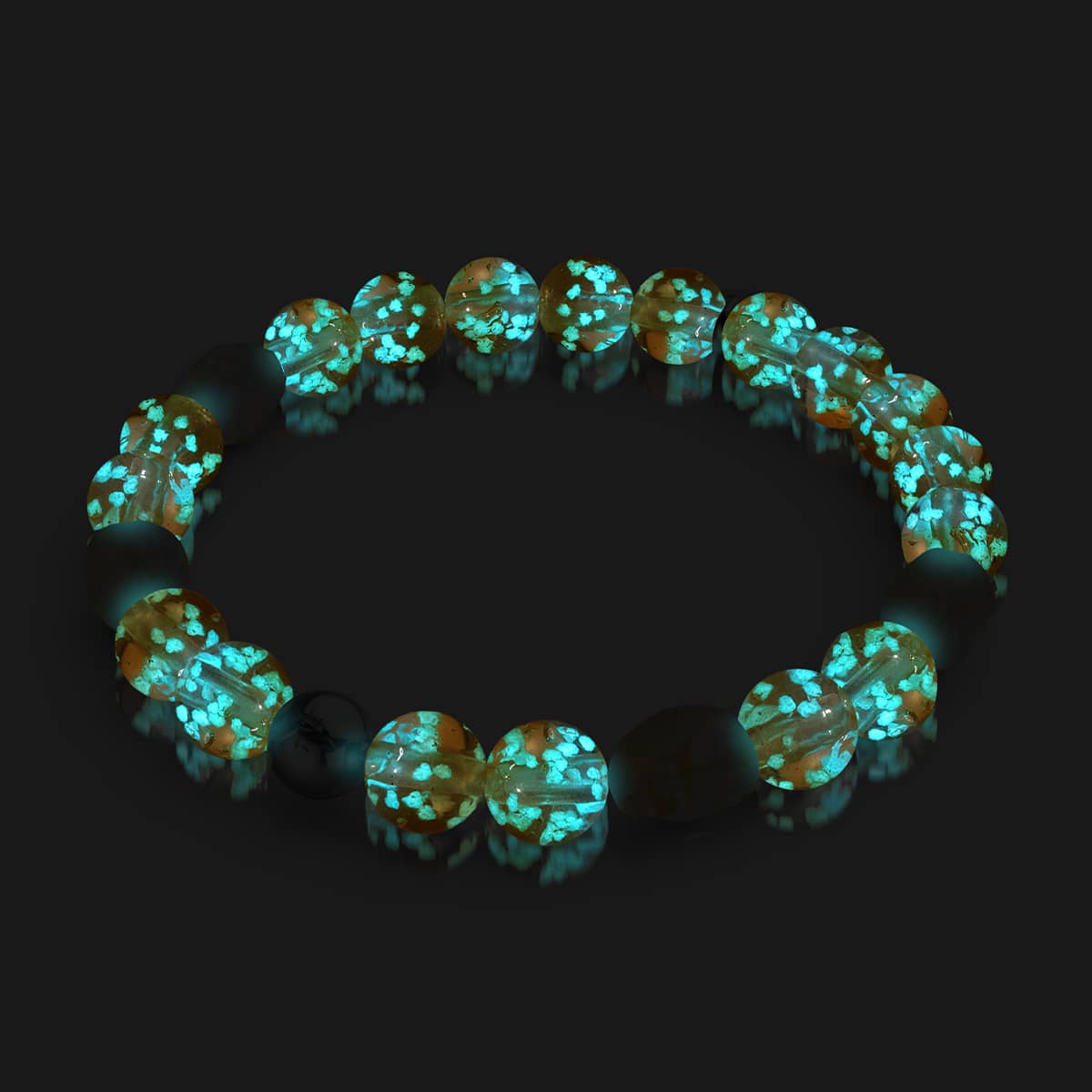 Sonnenuntergangsgespenst | 925er Sterlingsilber | Glühwürmchen-Glas-Totenkopf-Armband