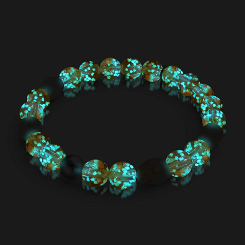 Sonnenuntergangsgespenst | 925er Sterlingsilber | Glühwürmchen-Glas-Totenkopf-Armband