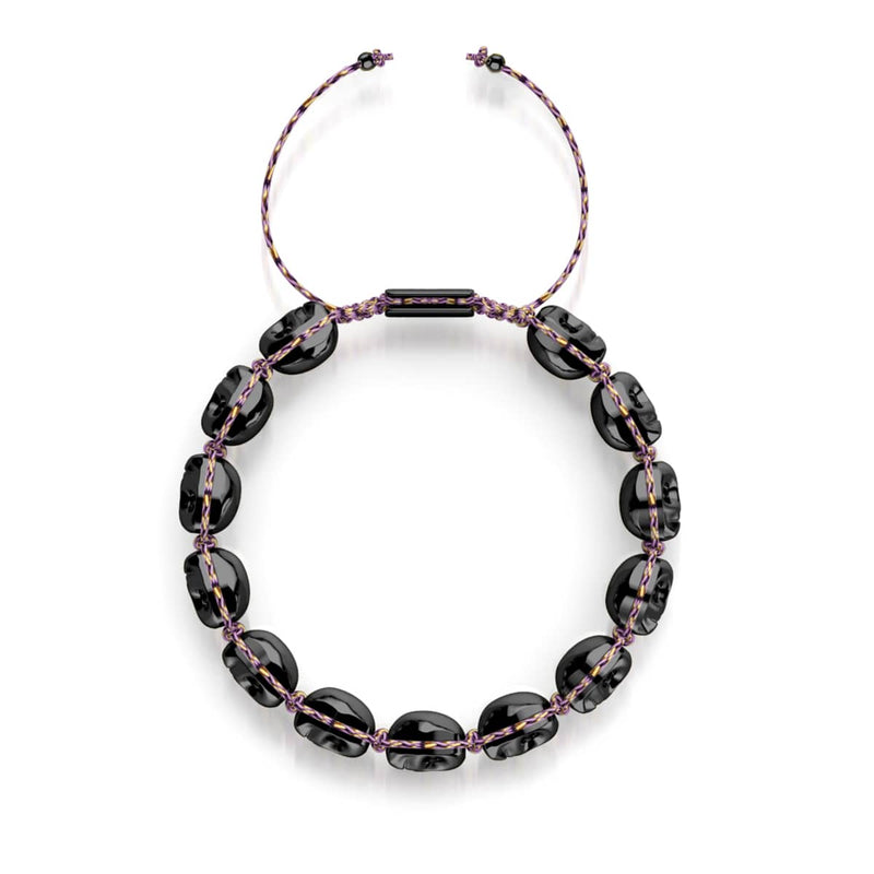 Hexenstunde | Gunmetal Skulls x Violet GloWeave | Makramee-Armband