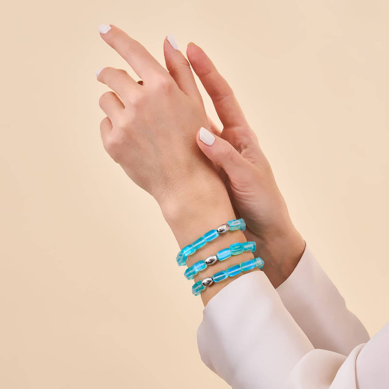 Aquamarin | 925 Sterling Silber | Meerjungfrau Glaskiesel Armband