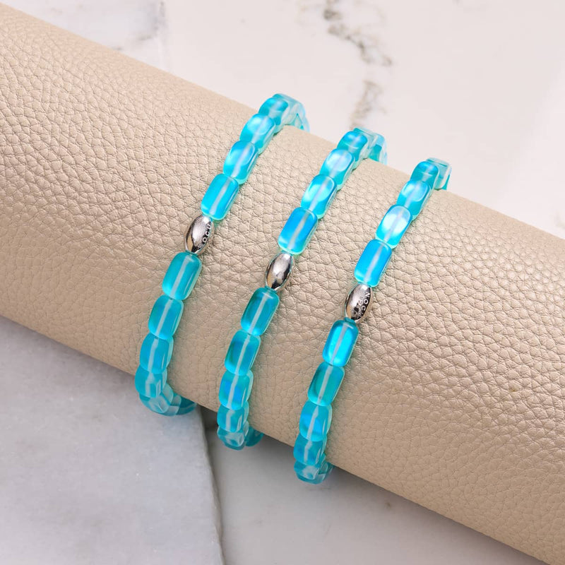 Aquamarin | 925 Sterling Silber | Meerjungfrau Glaskiesel Armband
