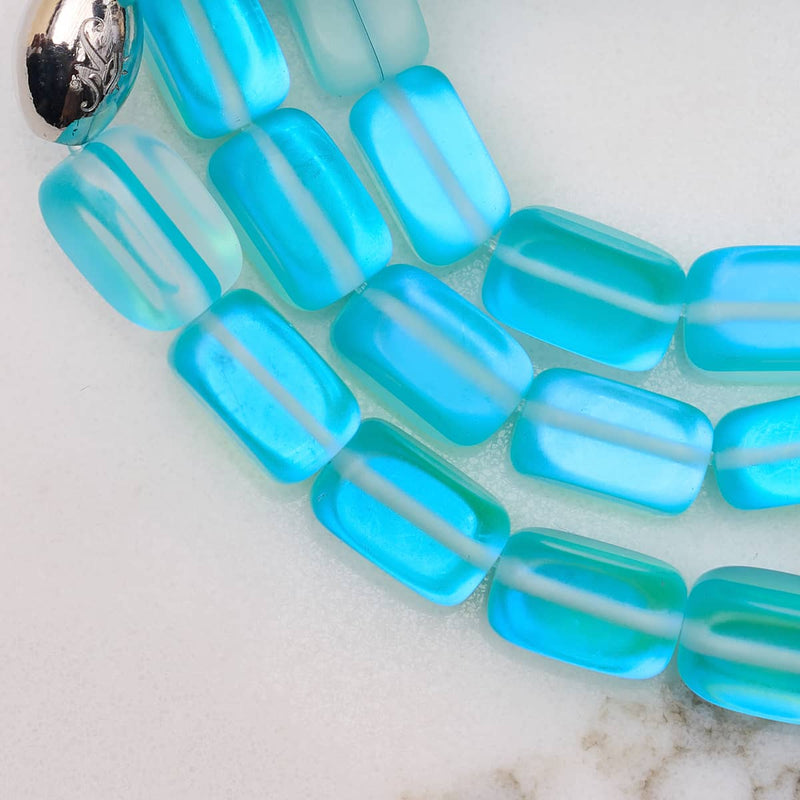 Aquamarin | 925 Sterling Silber | Meerjungfrau Glaskiesel Armband