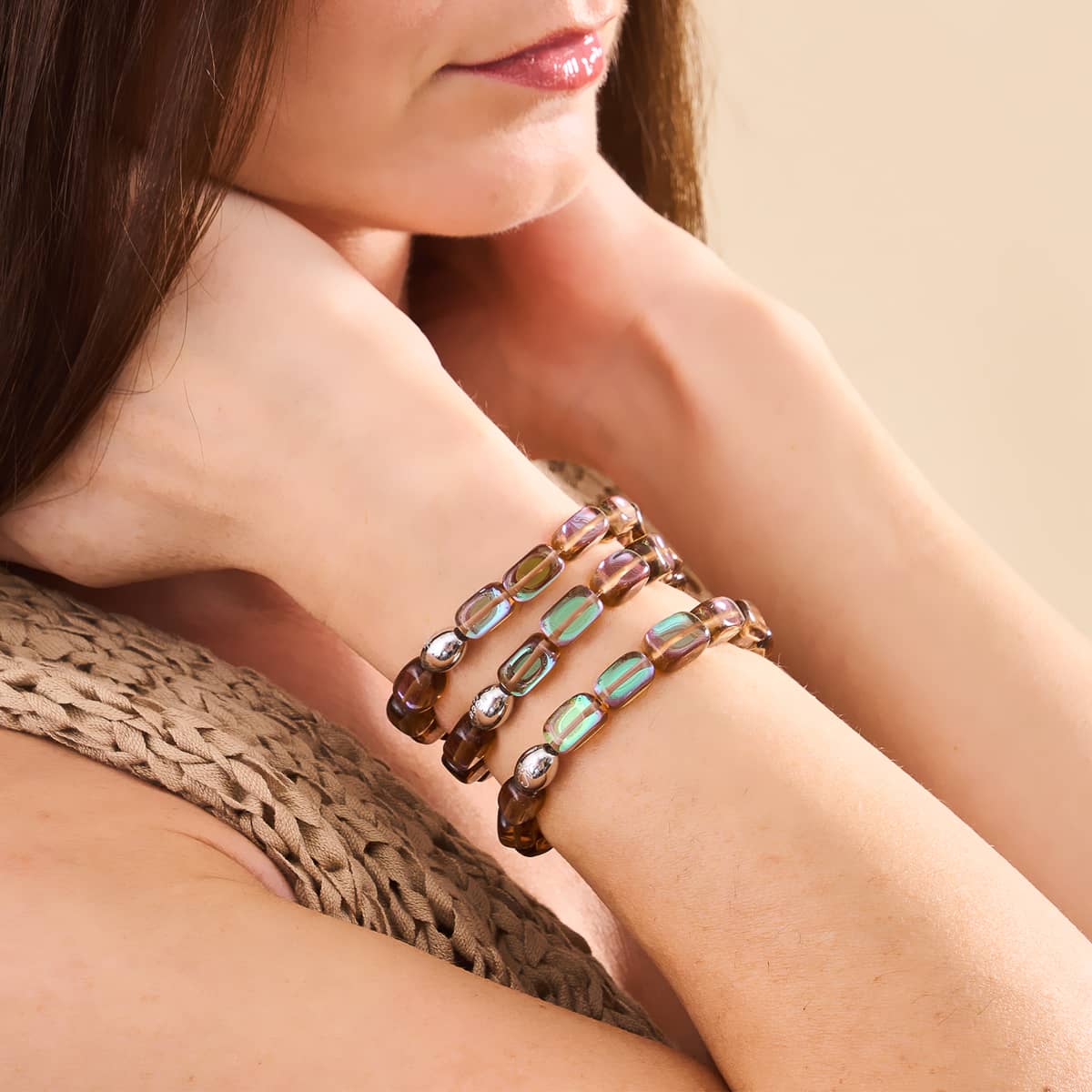 Schokolade | 925 Sterling Silber | Meerjungfrau Glaskiesel Armband