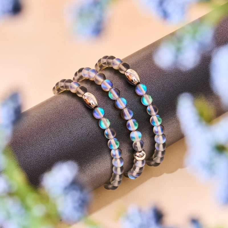 Grau | 925 Sterling Silber | Meerjungfrau Glasperlenarmband