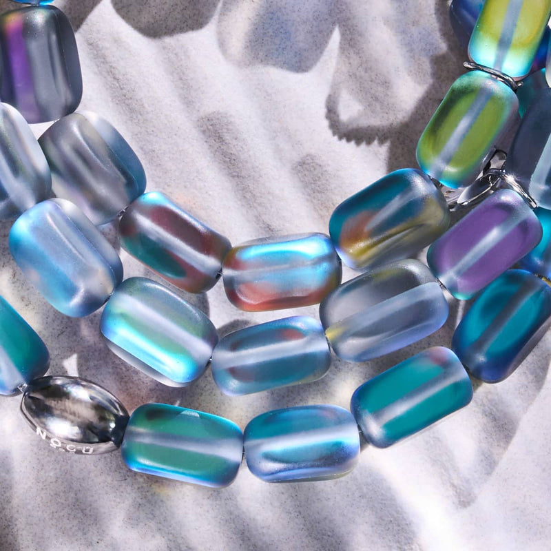 Grau | 925 Sterling Silber | Meerjungfrau Glaskiesel Armband