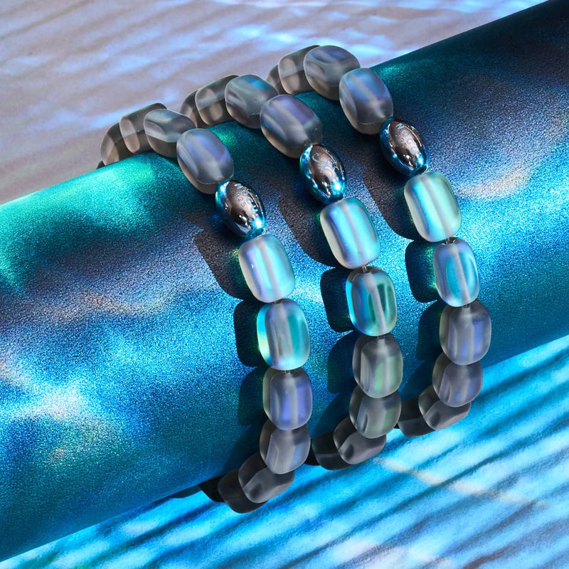 Grau | 925 Sterling Silber | Meerjungfrau Glaskiesel Armband