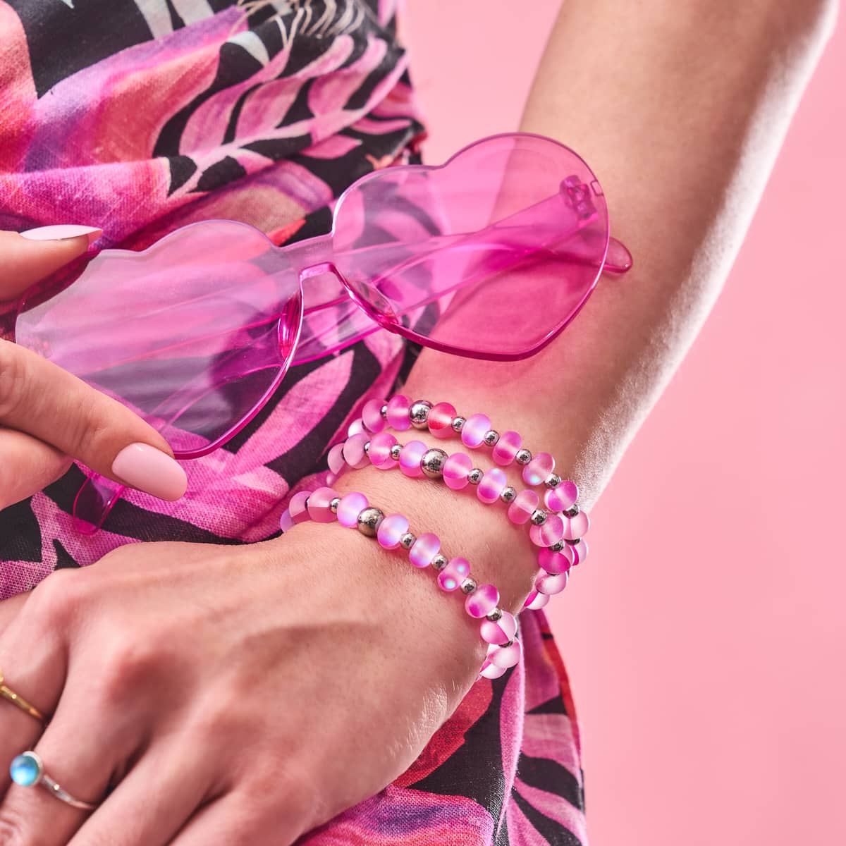 Magenta | Silber | Meerjungfrau Glas Macaron Armband