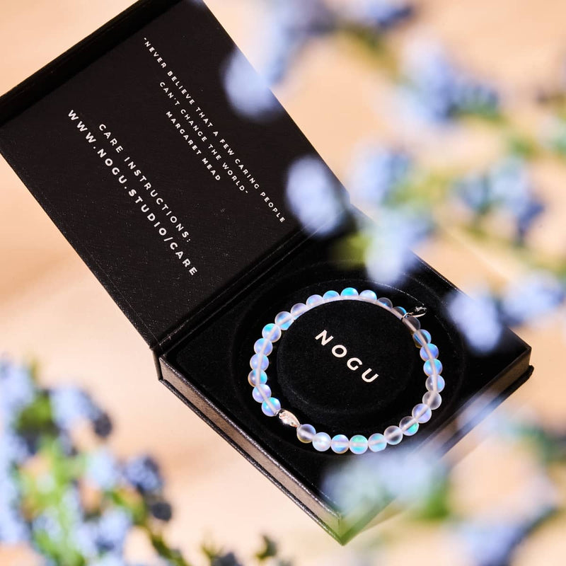 Regenbogenweiß | 925 Sterling Silber | Meerjungfrau Glasperlenarmband