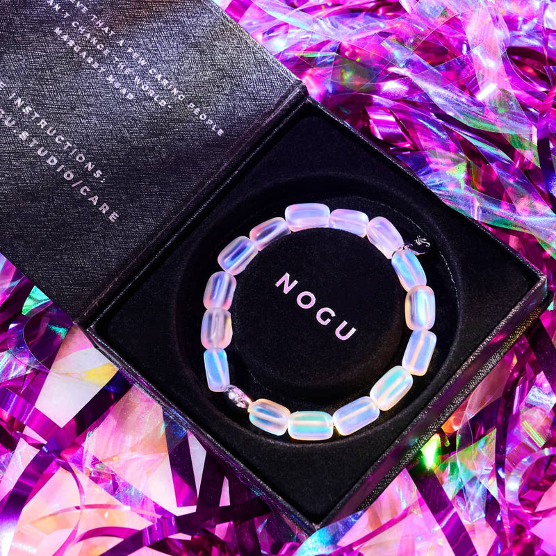 Regenbogenweiß | 925 Sterling Silber | Meerjungfrau Glaskiesel Armband