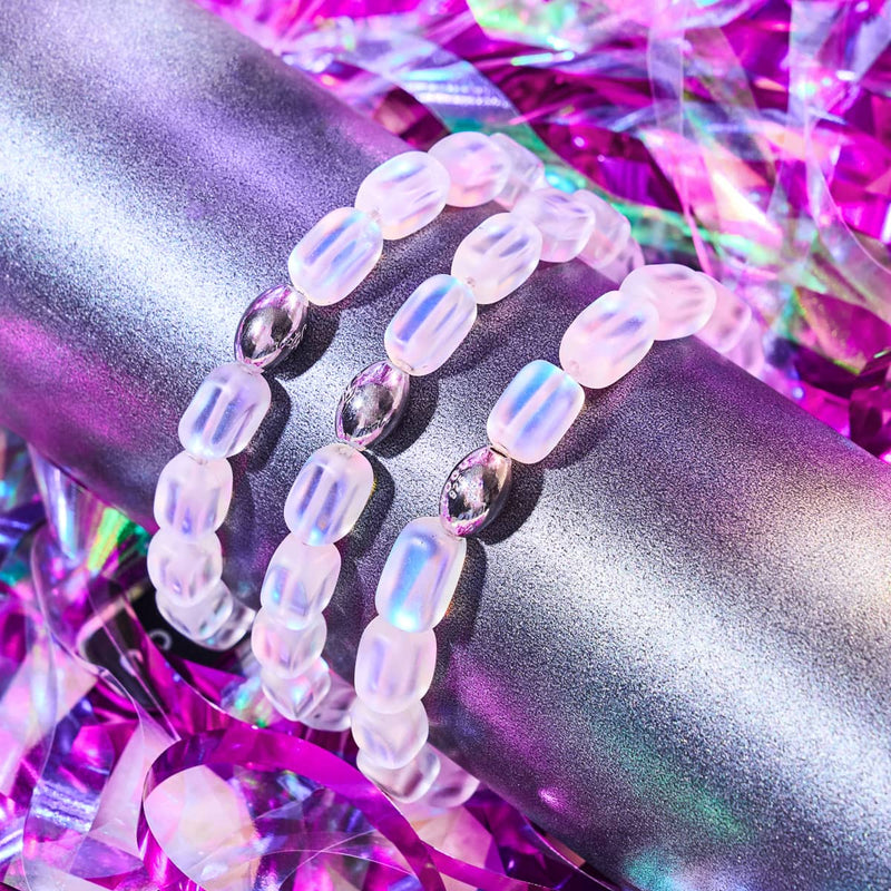 Regenbogenweiß | 925 Sterling Silber | Meerjungfrau Glaskiesel Armband