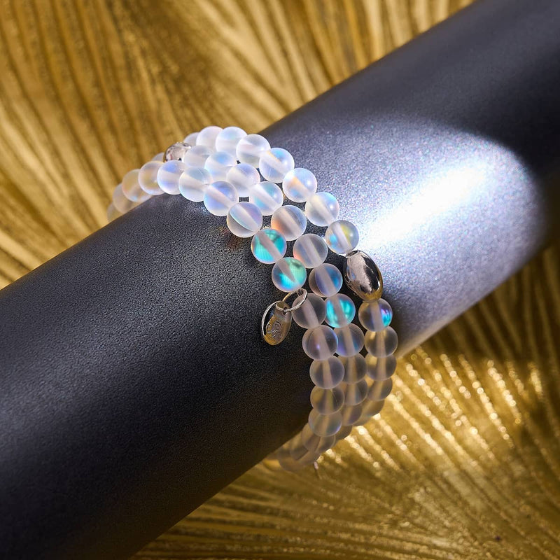 Regenbogenweiß | Silber | Meerjungfrau Glasperlenarmband