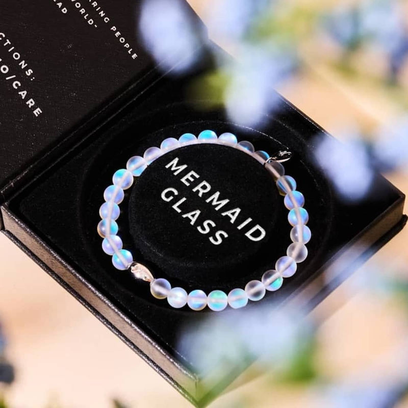 Regenbogenweiß | Silber | Meerjungfrau Glasperlenarmband