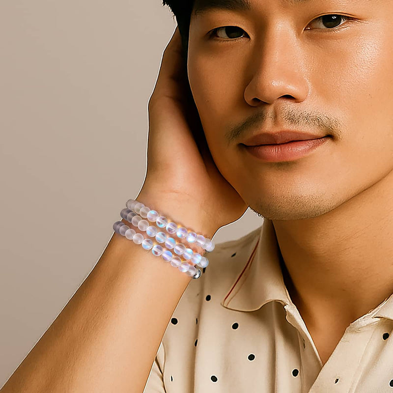 Regenbogenweiß | Silber | Meerjungfrau Glasperlenarmband