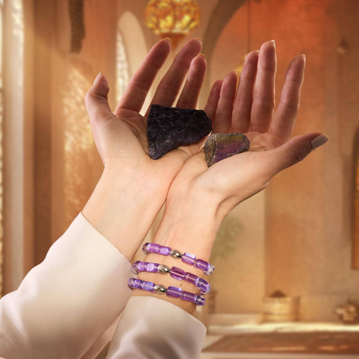 Violett | 925 Sterling Silber | Meerjungfrau Glaskiesel Armband