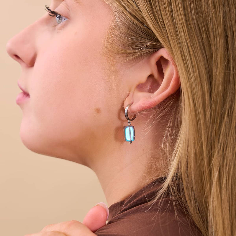 Grau | 925 Sterling Silber | Meerjungfrau Glaskiesel-Huggie-Ohrringe