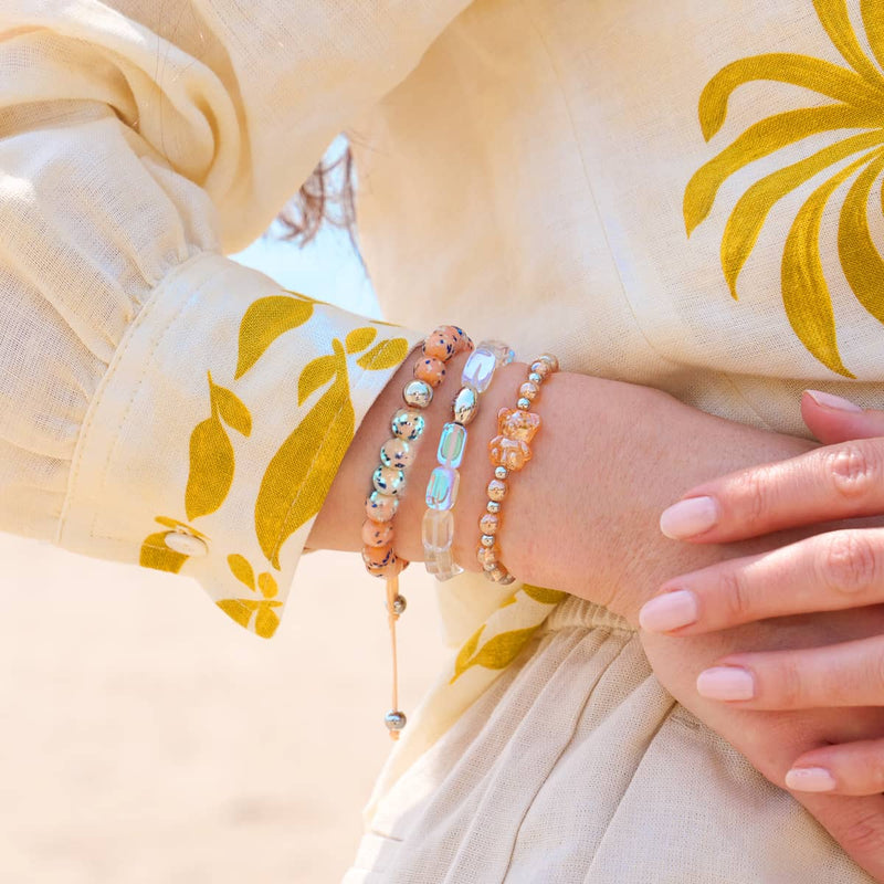 Mandarinenkristall | Schimmerndes Bärenarmband | Orange x Silber
