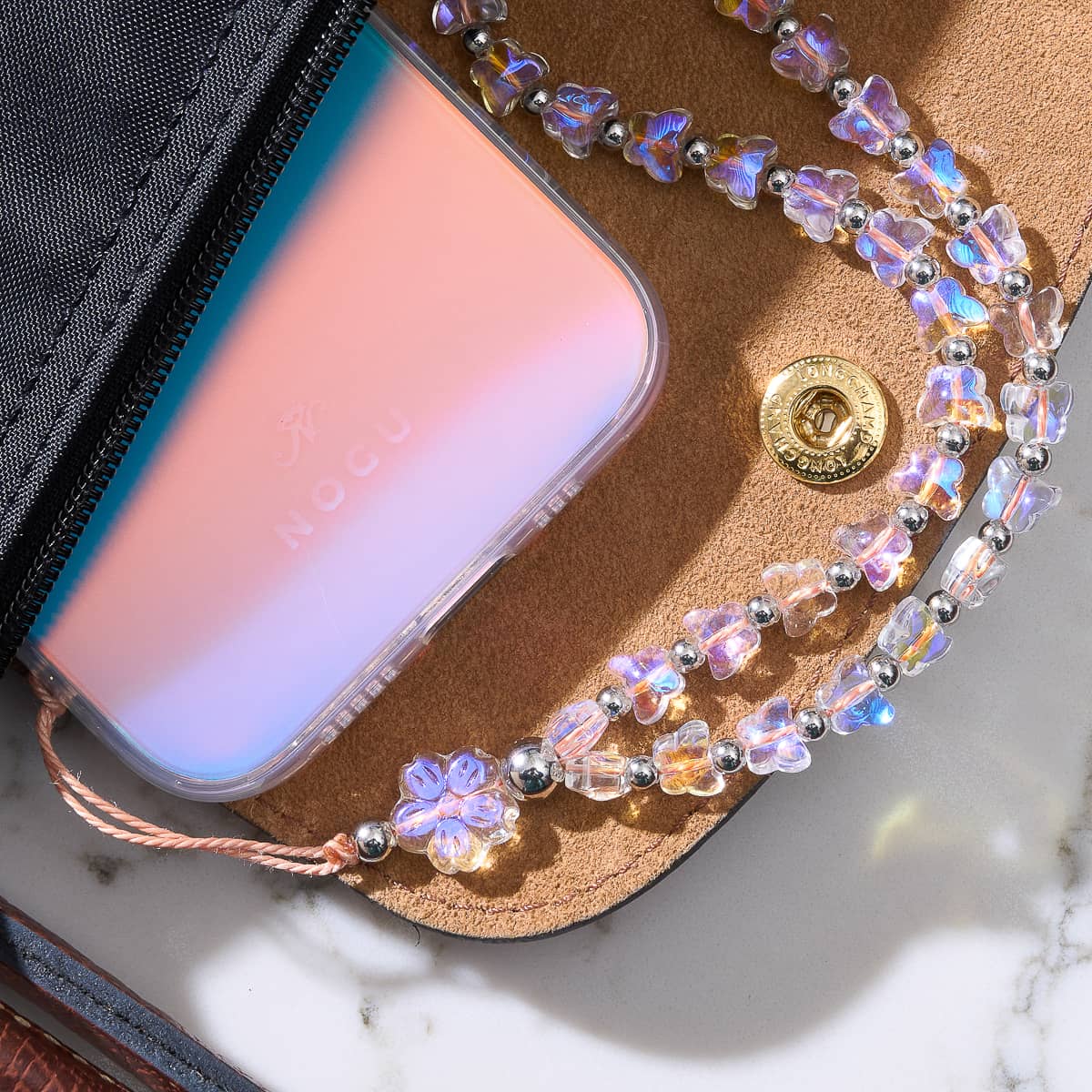 Morgentau | Schmetterlingsglas | Handyanhänger