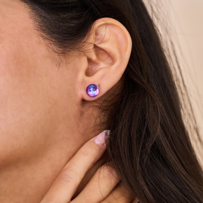 Kosmisches Lila | 925 Sterling Silber | Galaxie Glas Ohrstecker