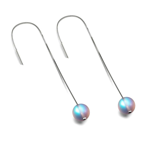 Regenbogenweiß | 925 Sterling Silber | Meerjungfrau Glaskette Tropfenfädler Ohrringe