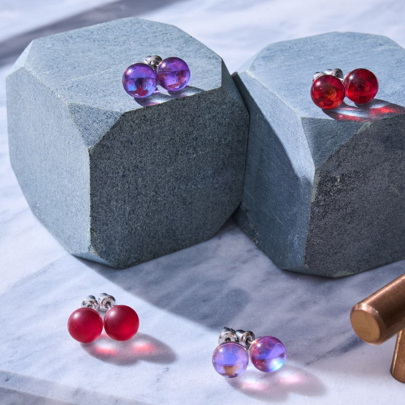 Kosmisches Lila | 925 Sterling Silber | Galaxie Glas Ohrstecker