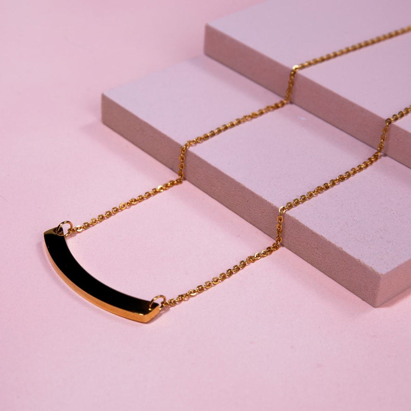 Gebogener minimalistischer Balken | 18 Karat Roségold | Halskette