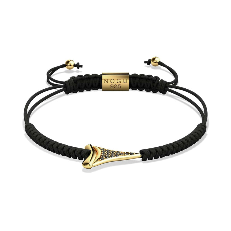 Schwarzes Makramee-Armband mit Haifischzahn von Lauren Howe | 925er Sterlinggold Vermeil | Schwarzer Kristall